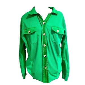 ⭐️ Davi & Dani Kelly Green Double Pocket Shaket Jacket Warm Shirt Waffle Knit M‎